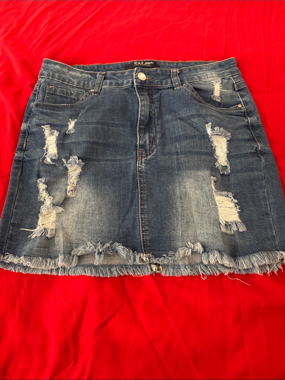 Wax Jean Distressed Denim Mini Skirt - Blue